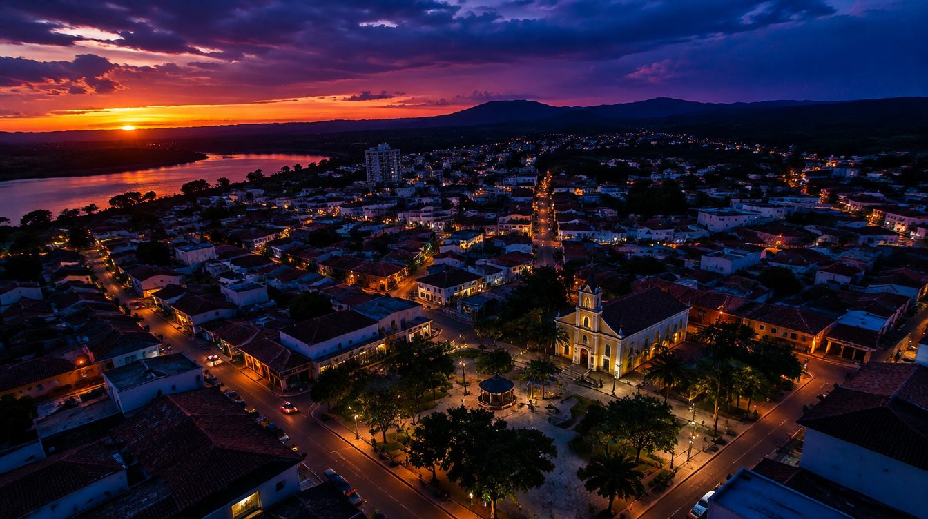 Cidade vista de cima ao entardecer
